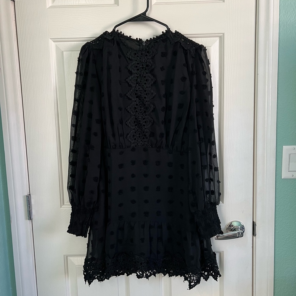 Lulus Black Sheer Dot Lace Dress Size M